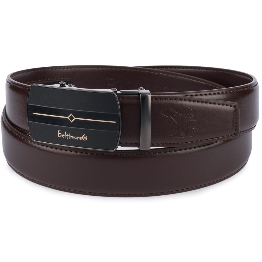 Pasek męski skórzany klamra automatyczna ciemno brązowy Beltimore A43 : Kolory - brązowy, beżowy, Rozmiar pasków - r.130-145 cm