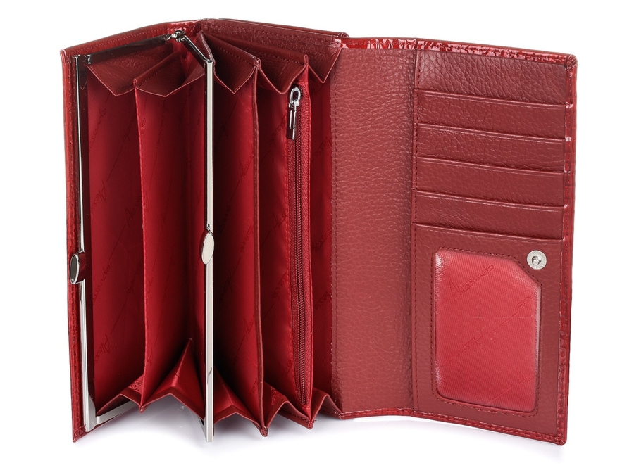 Portfel skórzany damski lakierowany duży dwuczęściowy czerwony Alessandro