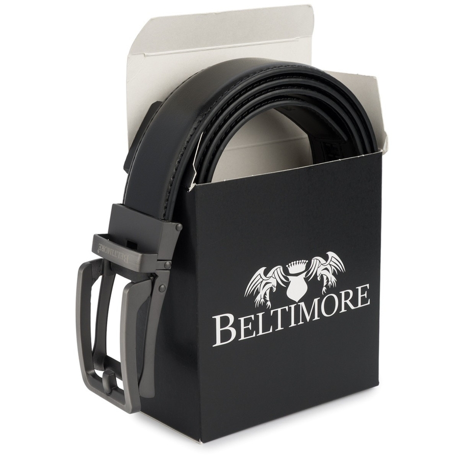 Pasek męski skórzany do spodni casual garnituru automat gładki czarny Beltimore A41 : Kolory - czarny, Rozmiar pasków - r.105-120 cm