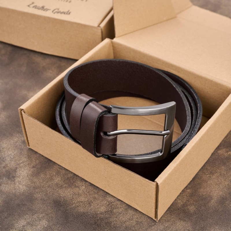 Pasek męski skórzany premium z klasyczną klamrą elegancki ciemnobrązowy 130 cm Paolo Peruzzi PG-10-DBR-130