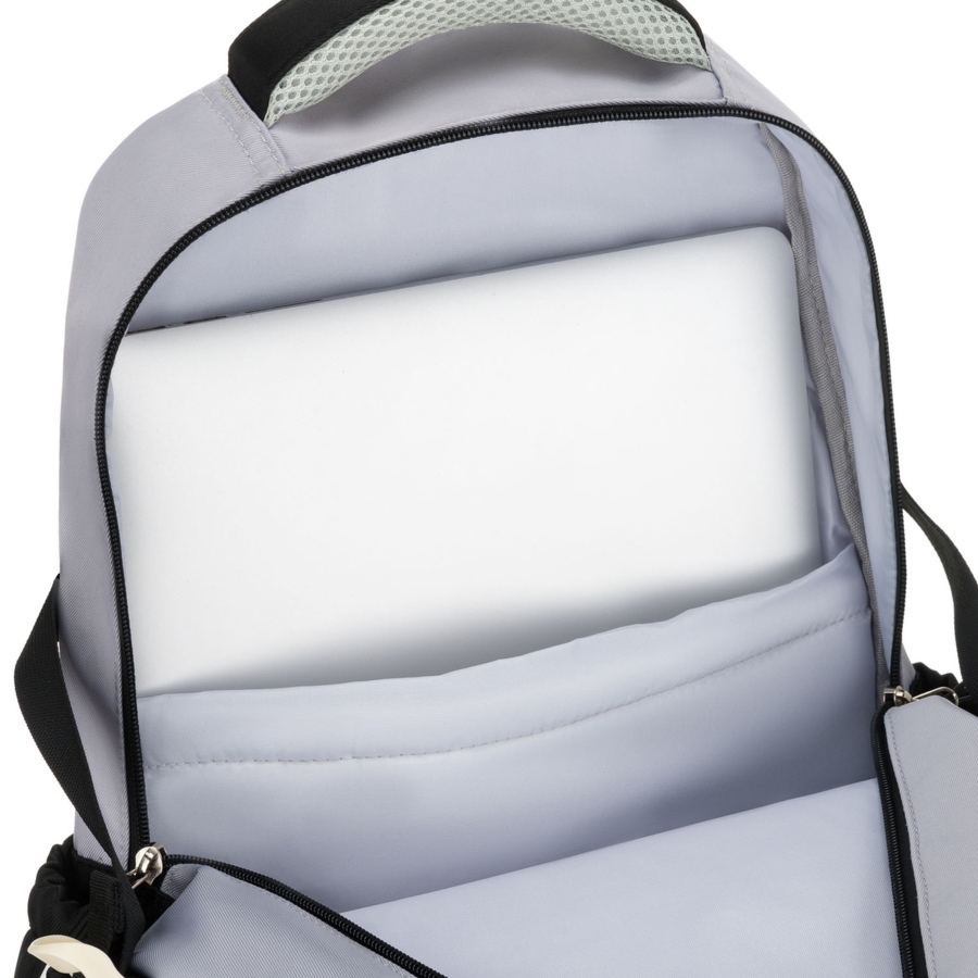 Białoczarny plecak szkolny z poliestru z poręczną dodatkową saszetką - Peterson