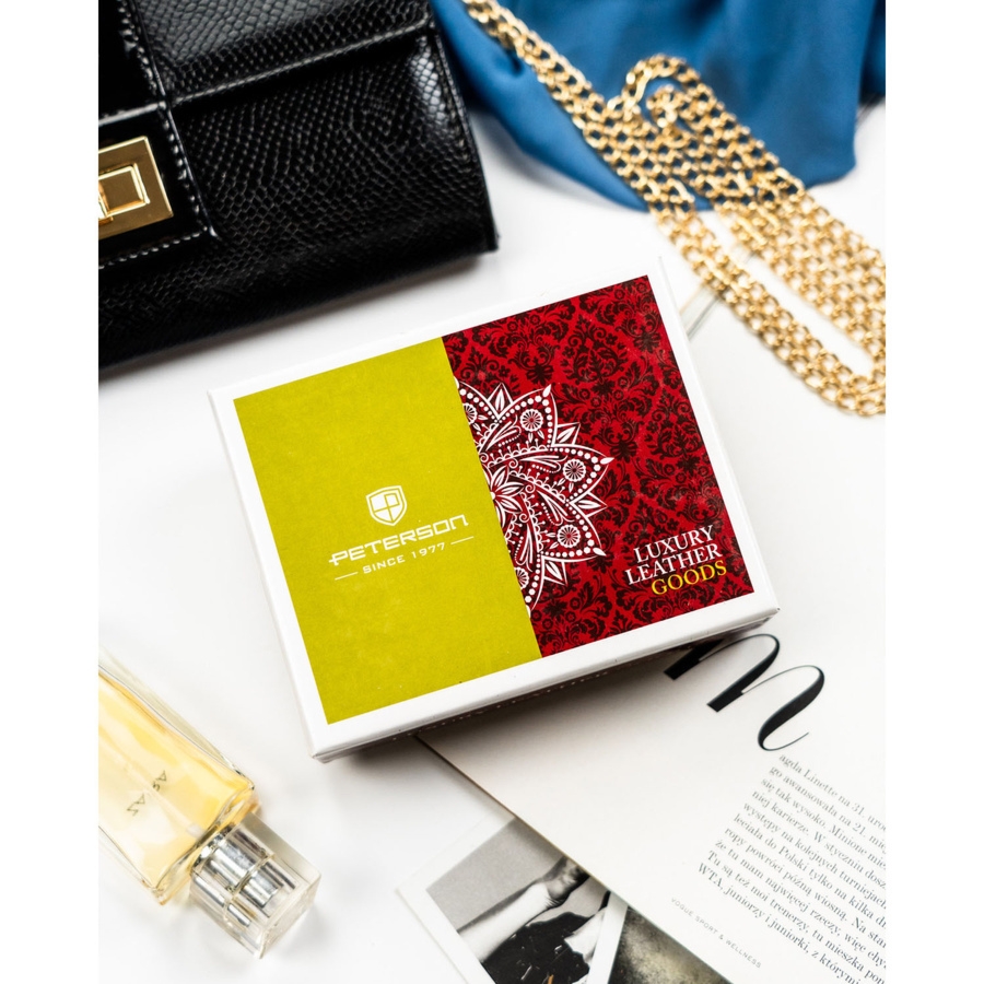 Wielokolorowy portfelik damski ze skóry naturalnej zamykany zatrzaskiem i suwakiem PTN PH33-LFL Peterson