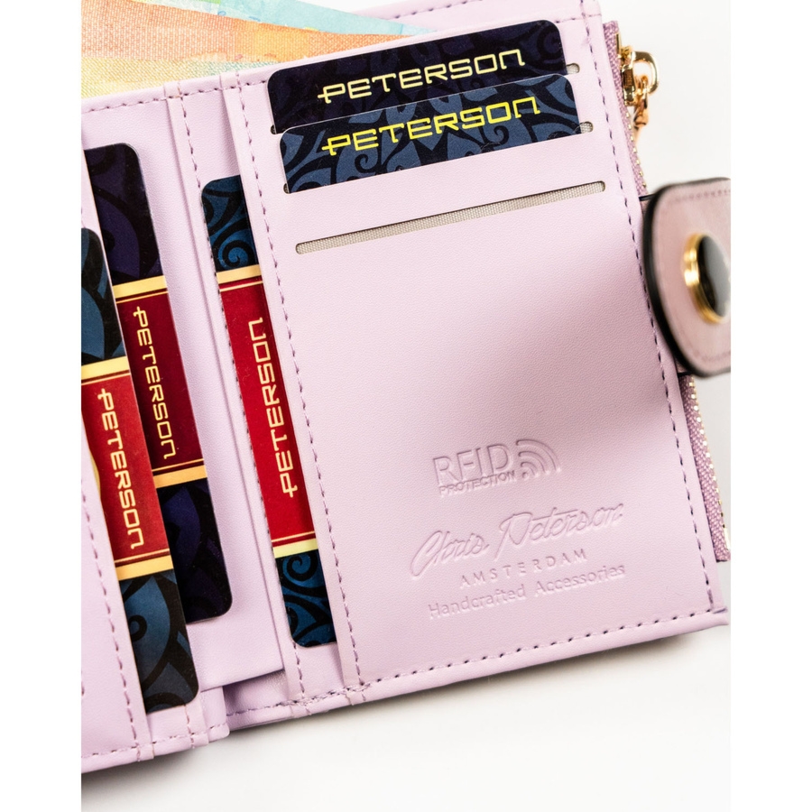 Różowy portfel damski ze skóry ekologicznej z systemem RFID PTN 012-JK6 Peterson