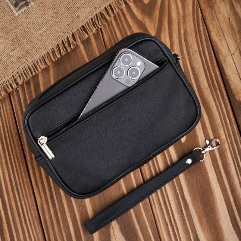 Saszetka męska skórzana do ręki klasyczna czarna mała Abruzzo ABR-09