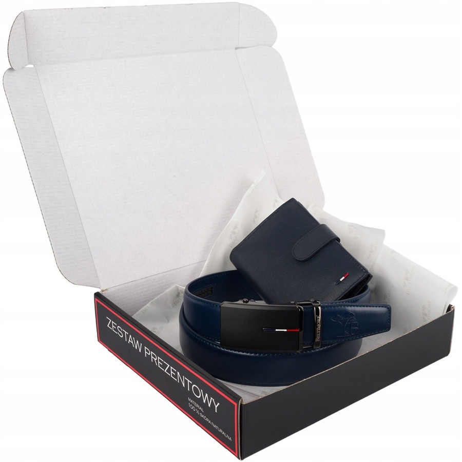Zestaw prezentowy męski skórzany pasek portfel pudełko premium Beltimore Z51