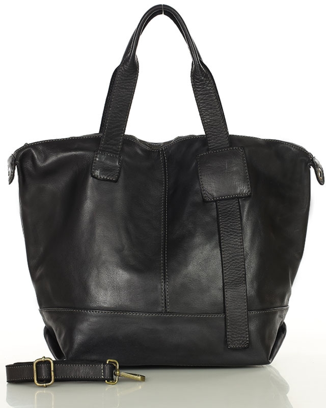 Duża torba shopper czarna A4 z miękkiej włoskiej skóry Marco Mazzini v254a