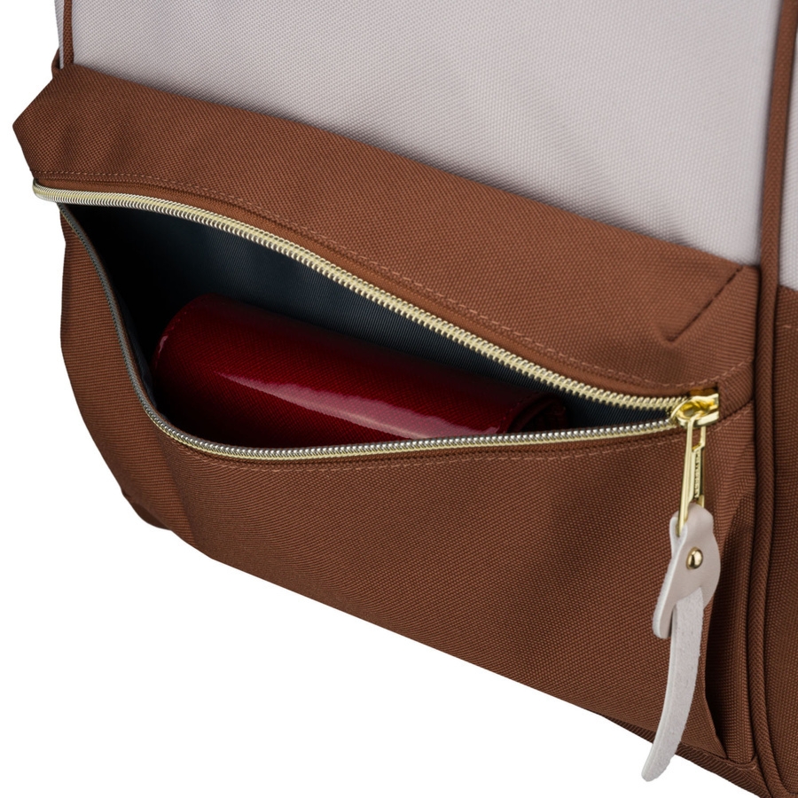 Beżowo-brązowy plecak damski z poliestru z miejscem na laptopa - Peterson