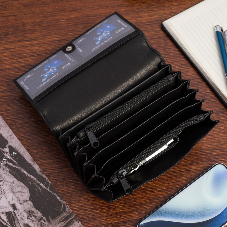 Portfel kelnerski skórzany pojemny do pracy na karty pieniądze czarny duży Beltimore D02