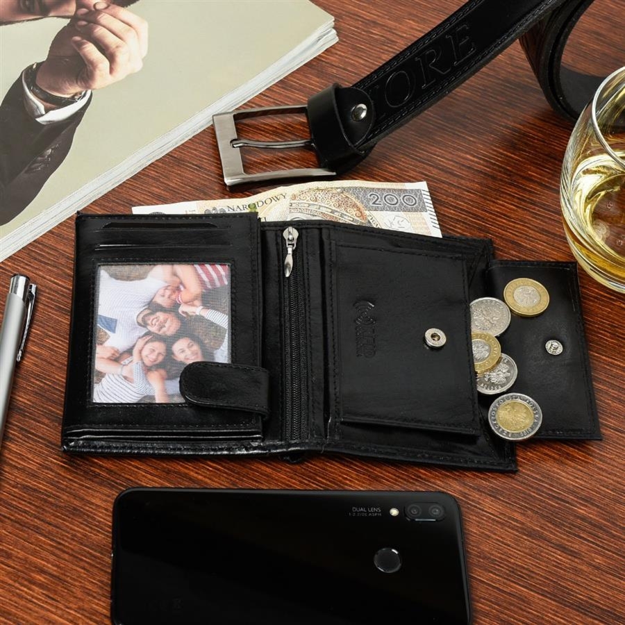 Zestaw męski skórzany premium Beltimore portfel pasek U01 : Kolory - czarny, Rozmiar pasków - r.95-110 cm