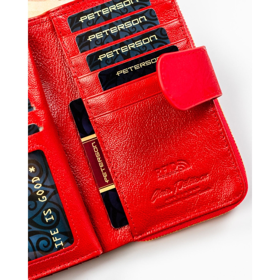 Czerwony portfel w orientacji pionowej wykonany ze skóry naturalnej i ekologicznej - Peterson