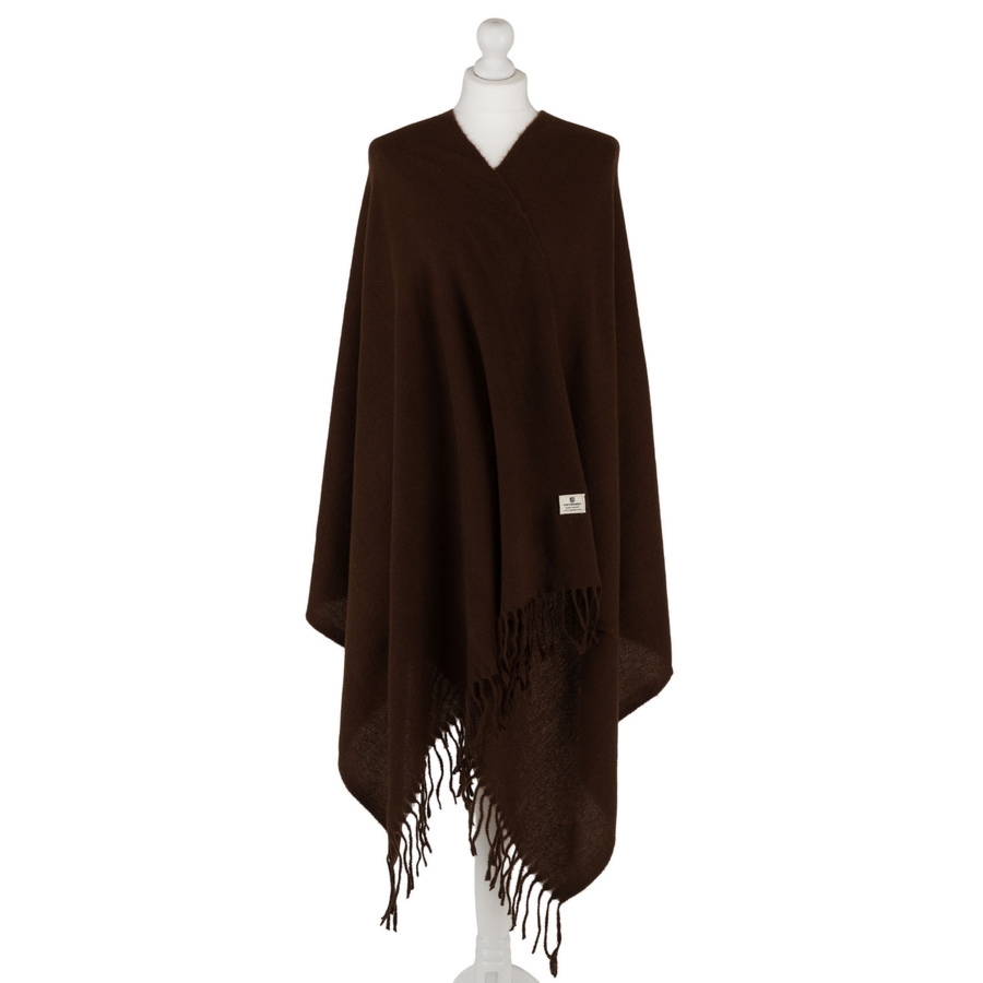 Duży, brązowy szal damski ozdobiony frędzlami - Peterson