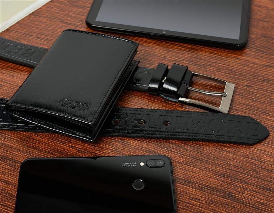 Zestaw męski skórzany premium Beltimore portfel pasek U01 : Kolory - czarny, Rozmiar pasków - r.105-120 cm