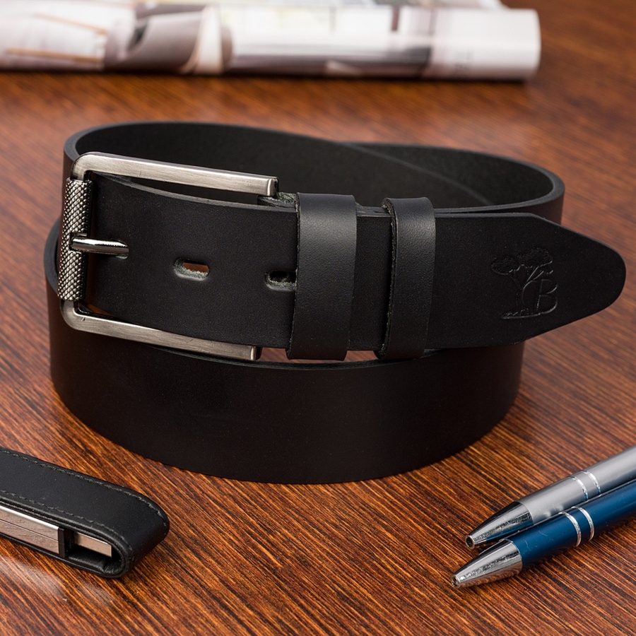 Skórzany pasek męski skóra naturalna licowa czarny premium Beltimore E19 : Kolory - czarny, Rozmiar pasków - r.125-140 cm