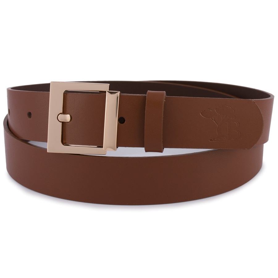 Skórzany pasek damski do spodni sukienki brązowy skóra nat 3 cm Beltimore D67 : Kolory - brązowy, beżowy, Rozmiar pasków - r.85-100 cm