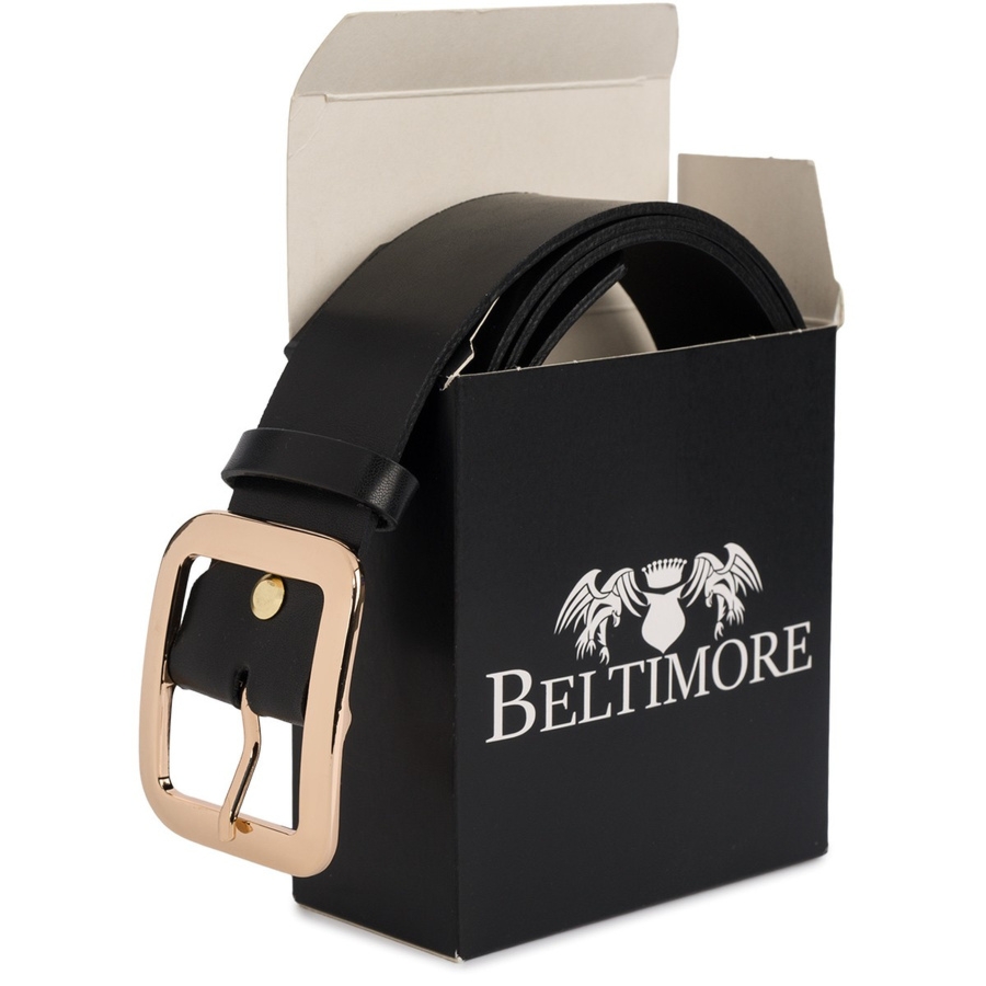 Skórzany pasek damski do spodni sukienki skóra nat 4 cm Beltimore czarny D79 : Kolory - czarny, Rozmiar pasków - r.85-100 cm