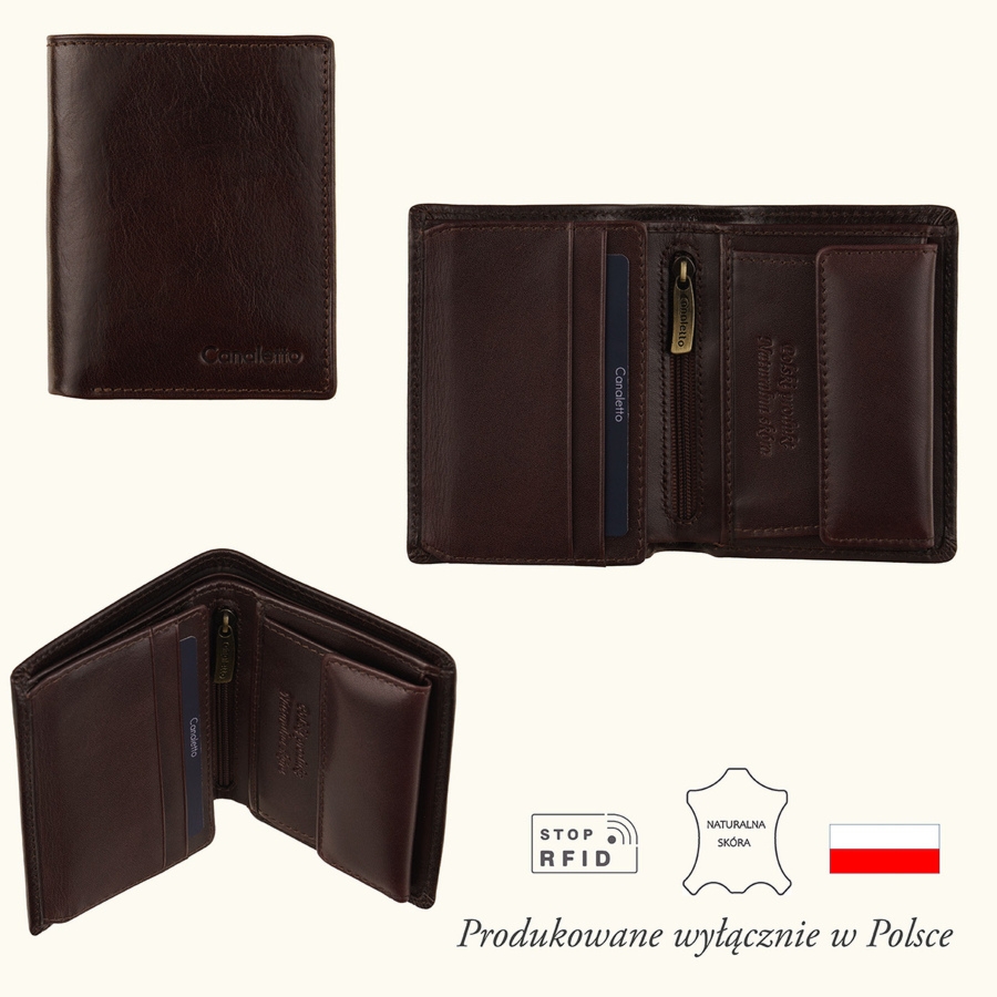 Portfel męski Canaletto ze skóry garbowanej roślinnie PM1104s160RFID GR