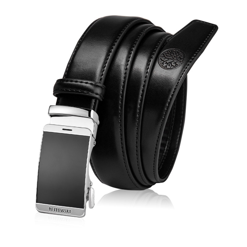 Skórzany pasek męski ELITE czarny 110-cm