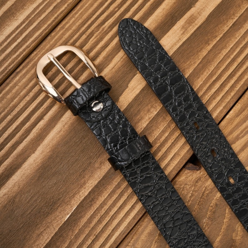 Pasek damski skórzany 110 cm do spodni wąski czarny croco złota klamra Paolo Peruzzi PG-12-CZBL-110