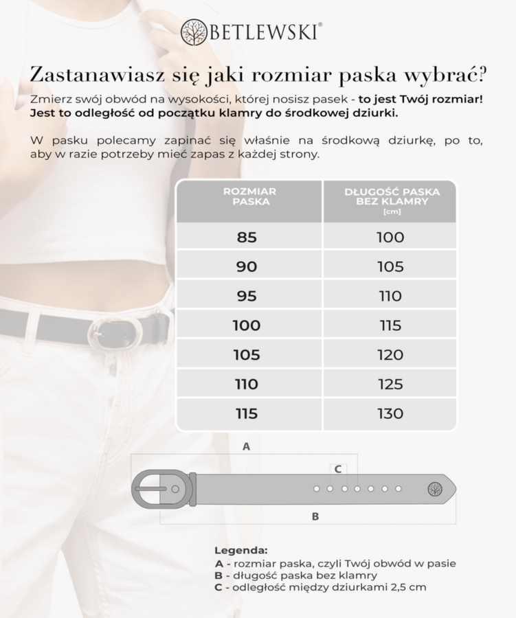 Skórzany pasek BETLEWSKI Czarny 115