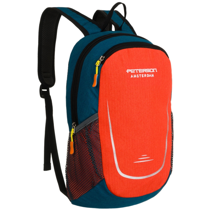 Turystyczny plecak w granatowo-pomarańczowym kolorze zamykany suwakiem - Peterson