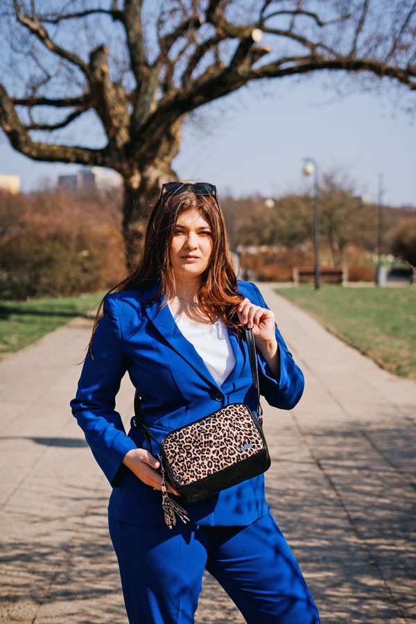 Listonoszka skórzana SHE 701/w czarna + jasna pantera