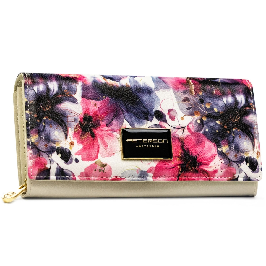 Pojemny portfel damski w kwiaty wykonany ze skóry naturalnej i ekologicznej PTN PX20-PF1 Peterson