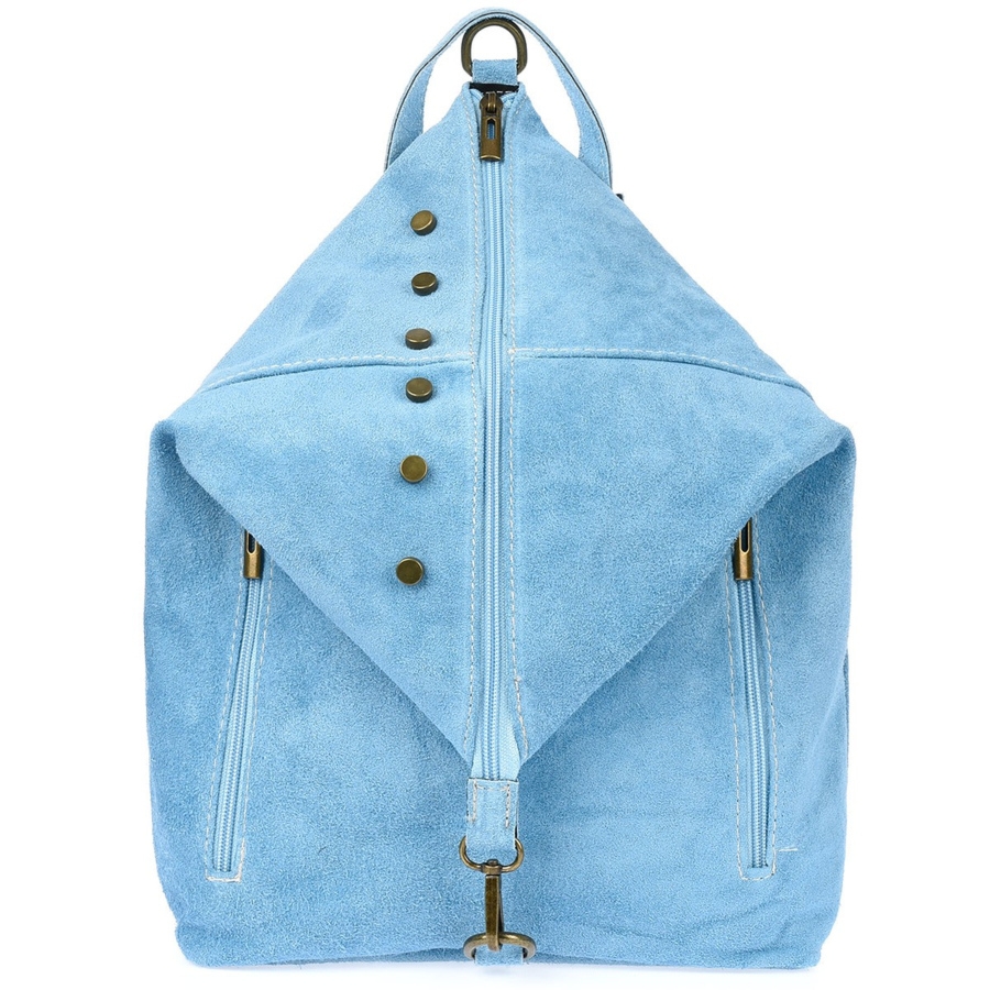 Błękitny plecak damski zamszowy skórzany na ramię Włoski W14