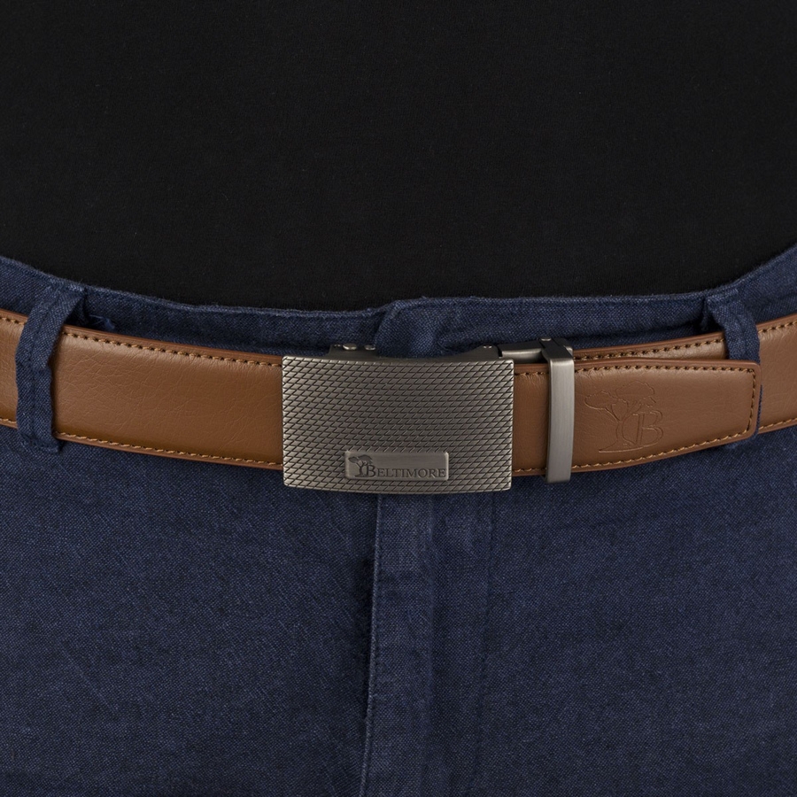 Pasek męski skórzany do spodni casual garnituru automat gładki jasny brąz Beltimore A52 : Kolory - brązowy, beżowy, Rozmiar pasków - r.100-115 cm