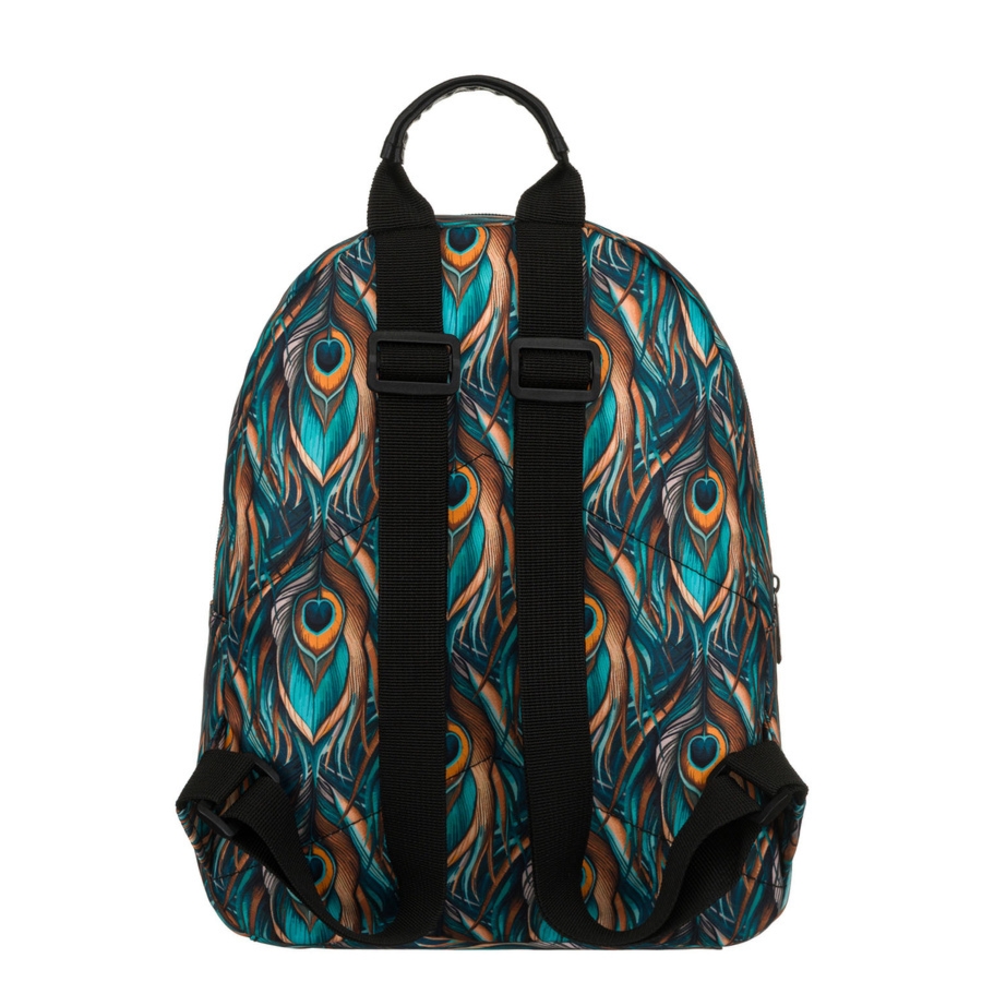 Wielokolorowy plecak damski z poliestru z modnym wzorem pawich piór - Rovicky