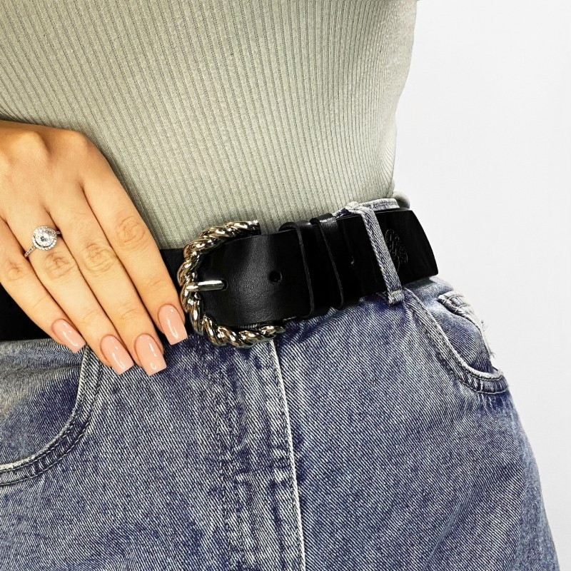 Skórzany pasek damski BETLEWSKI Czarny 75