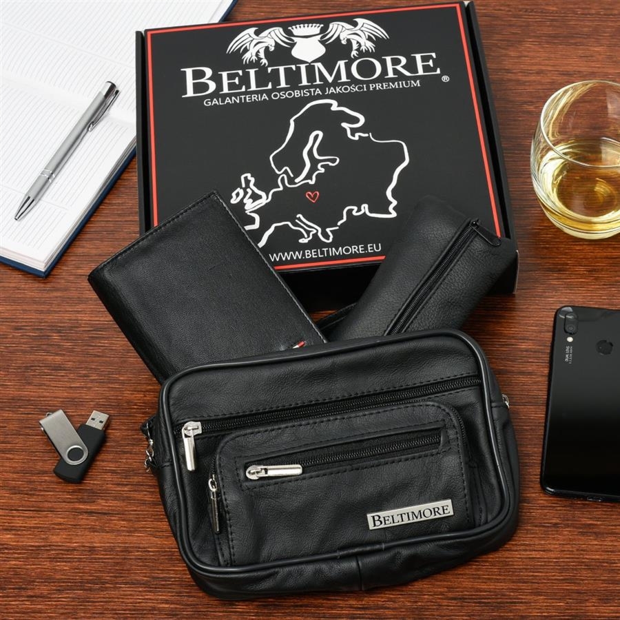 Zestaw męski skórzany premium Beltimore portfel saszetka etui P69