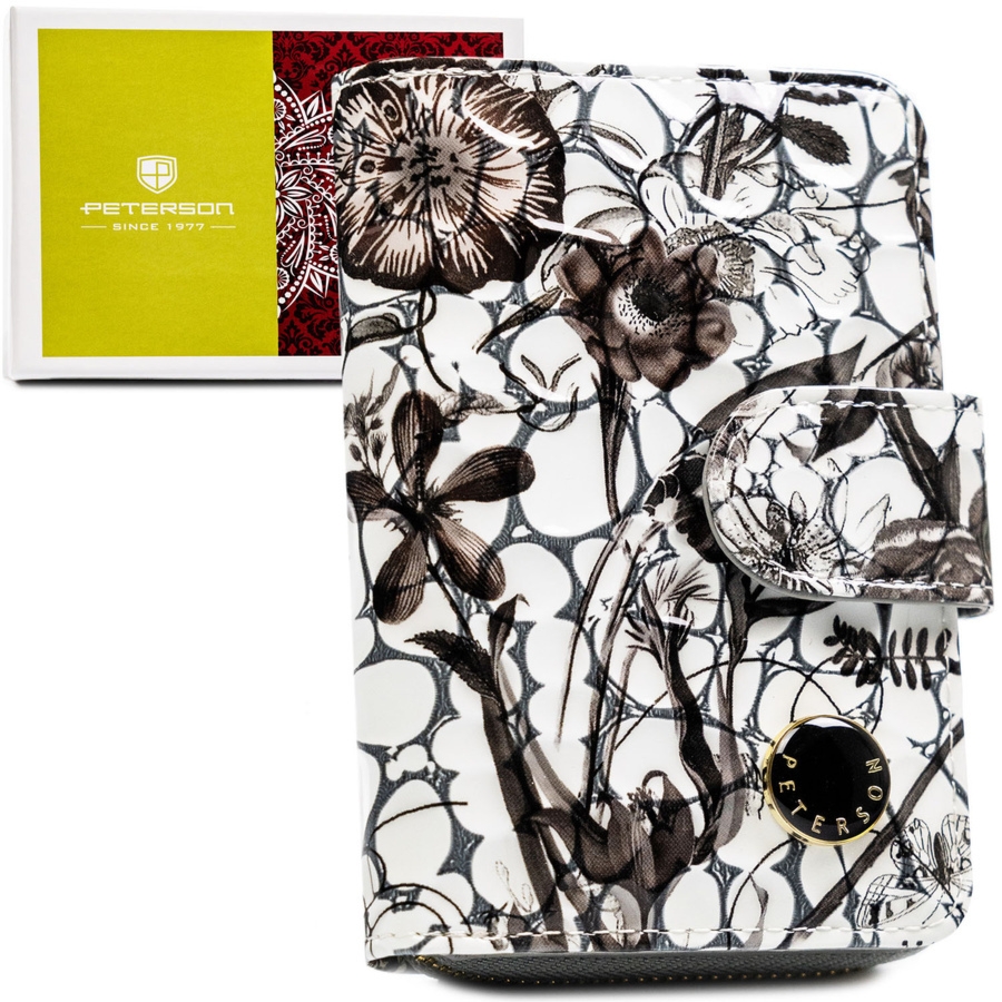 Czarny portfel damski ze skóry naturalnej z systemem RFID, zamykany zatrzaskiem i suwakiem PTN PH31-LFL Peterson