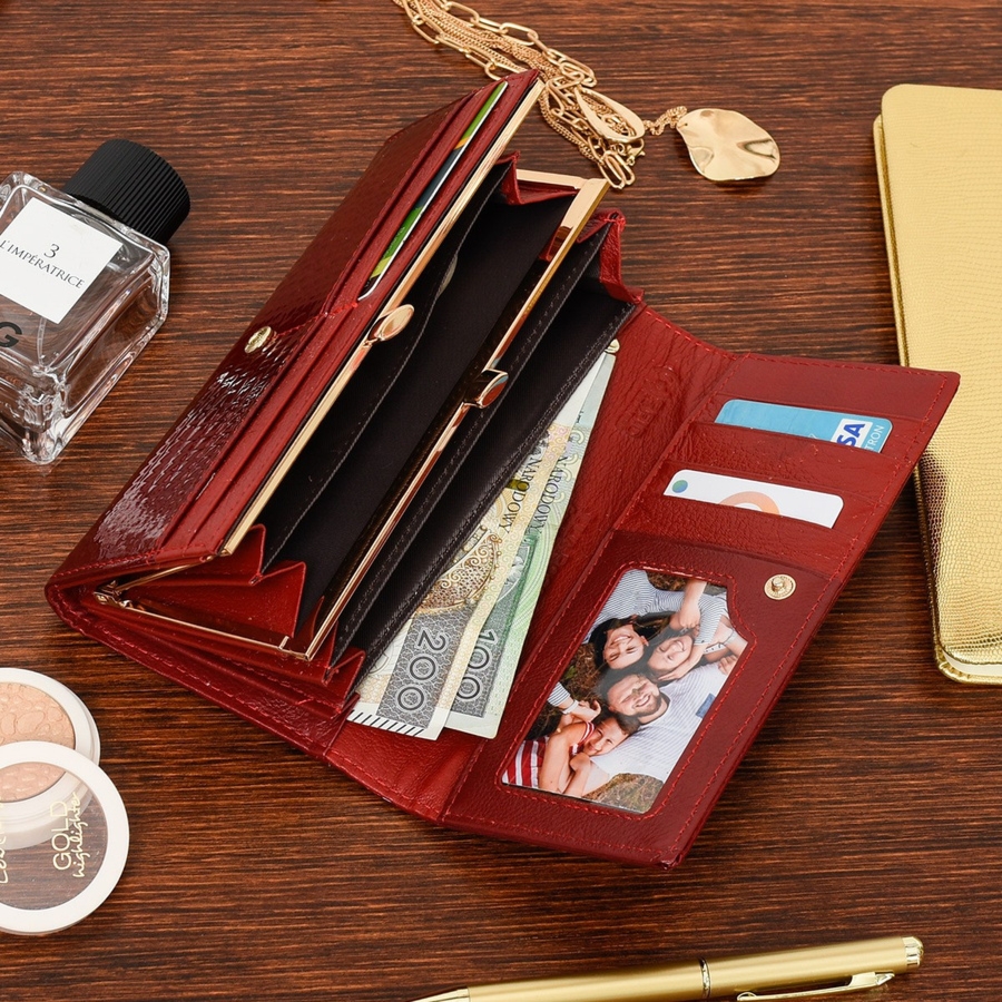 Czerwony Julia Rosso duży damski portfel skórzany RFID F65