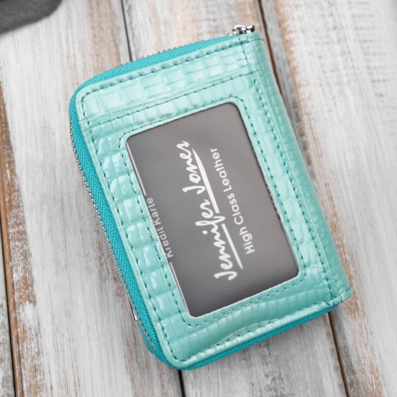 Portfel damski skórzany mini miętowy skóra naturalna lakierowana croco SP-18-CMN