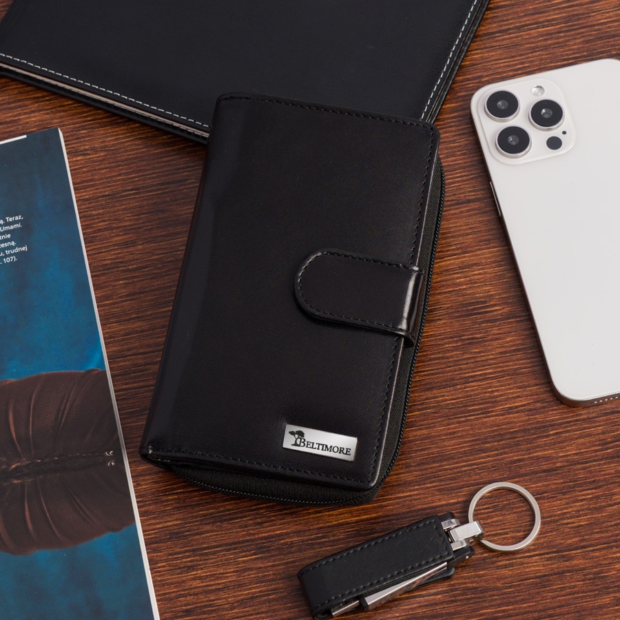 Portfel skórzany damski duży pionowy RFiD skóra klasyk czarny Beltimore A07