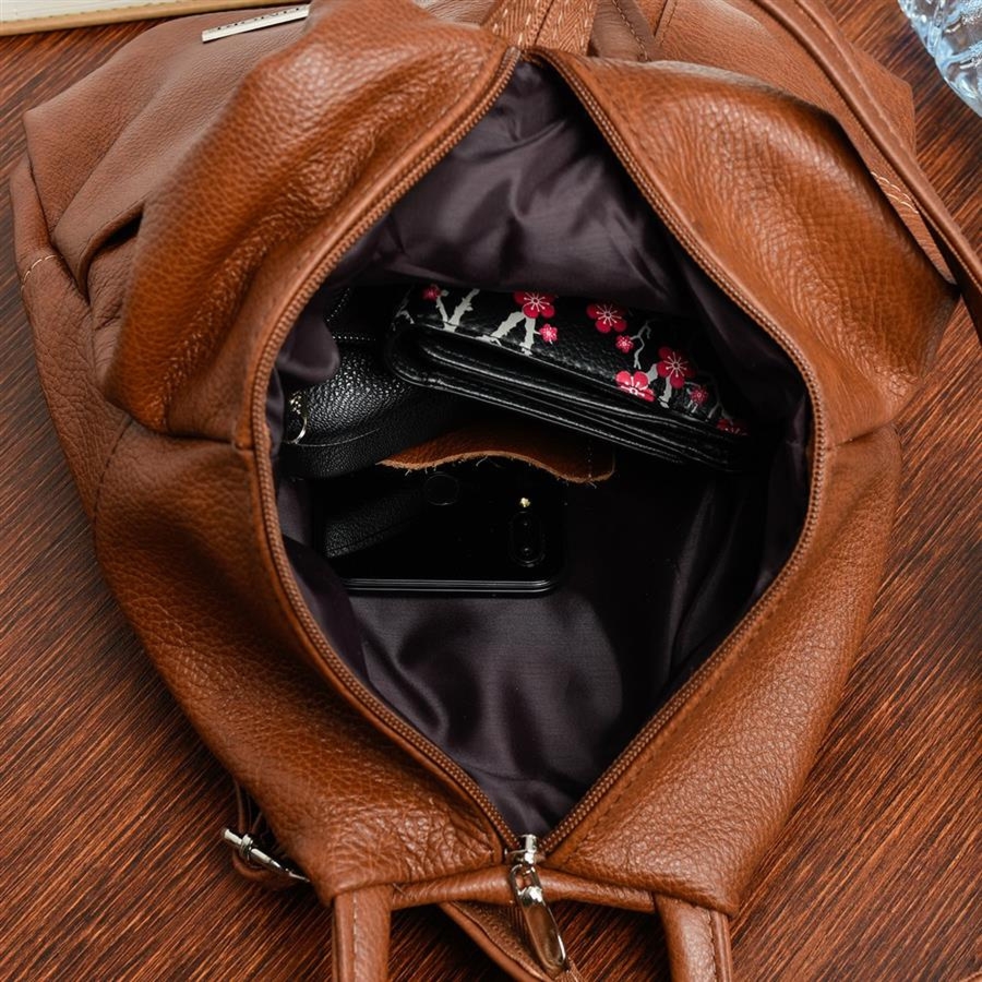 Koniak Polski Plecak Damski Skórzany Trójkąt Pojemny Q60