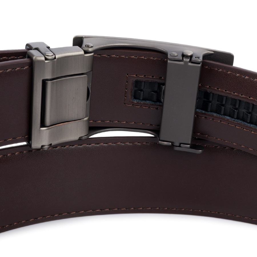Pasek męski skórzany do spodni casual garnituru automat gładki ciemno brązowy Beltimore A52 : Kolory - brązowy, beżowy, Rozmiar pasków - r.130-145 cm