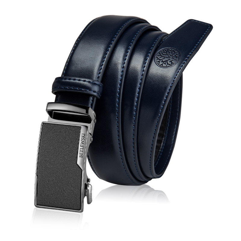 Skórzany pasek męski BETLEWSKI Granatowy 110