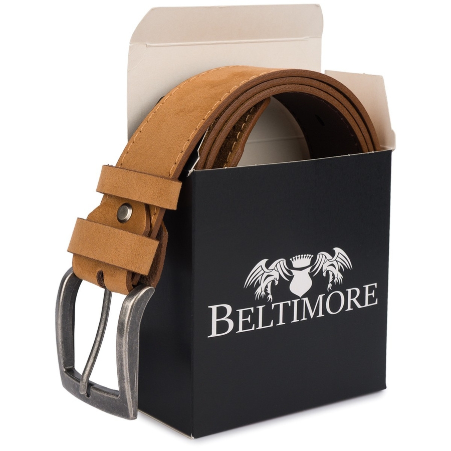 Pasek męski skórzany zamszowy skóra naturalna camel Beltimore W47 : Kolory - brązowy, beżowy, Rozmiar pasków - r.95-110 cm