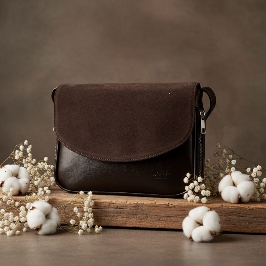 Listonoszka skórzana zamszowa DAN-A721 czekolada