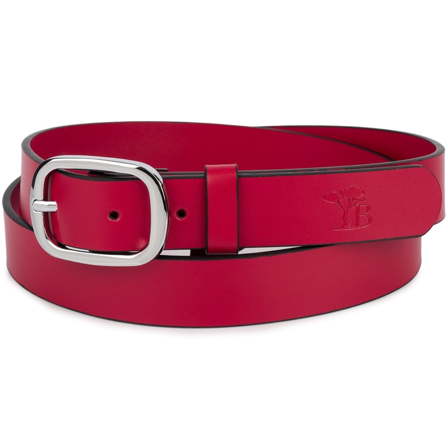 Skórzany damski pasek do spodni 3 cm czerwony skóra naturalna Beltimore U51 : Kolory - czerwony, Rozmiar pasków - r.120-135 cm