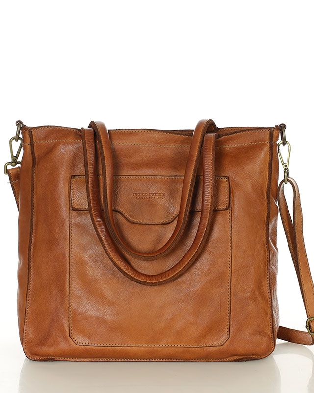 Torba shopper brązowa camel z kieszeniami skóra naturalna – MARCO MAZZINI