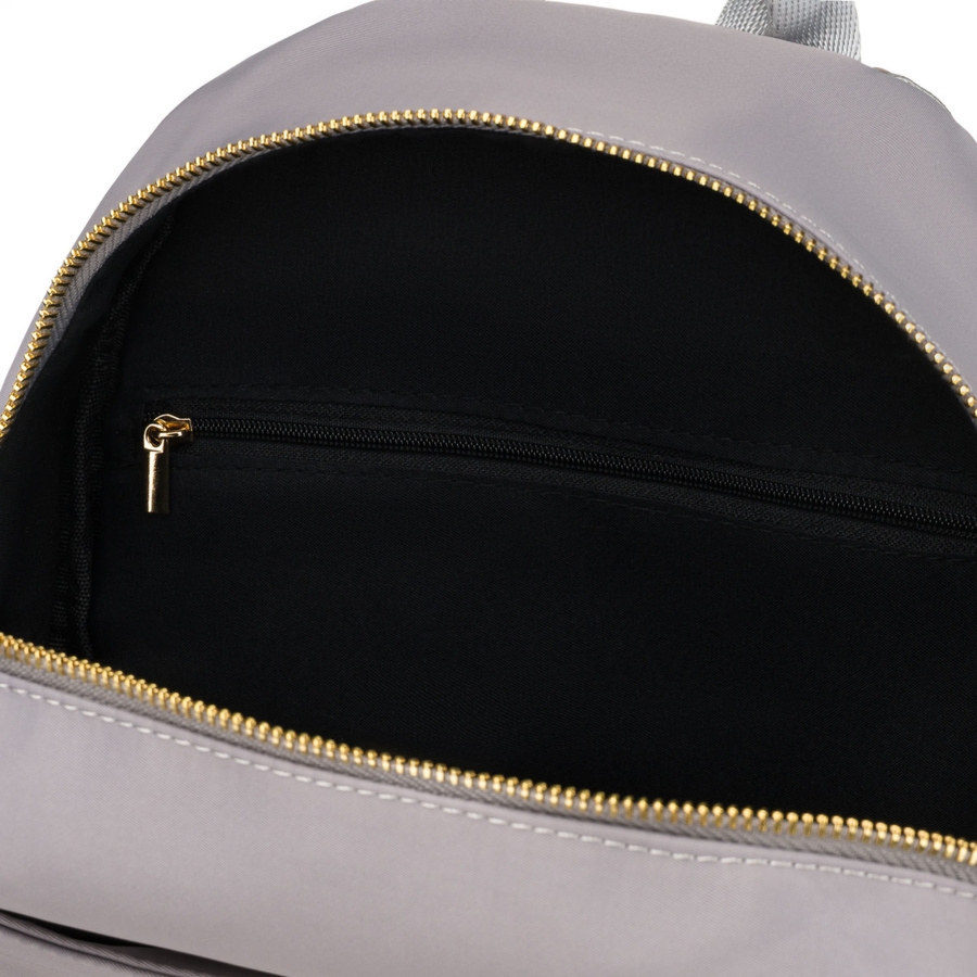 Szary plecak damski z nylonu i skóry ekologicznej z kieszonką zewnętrzną - Peterson