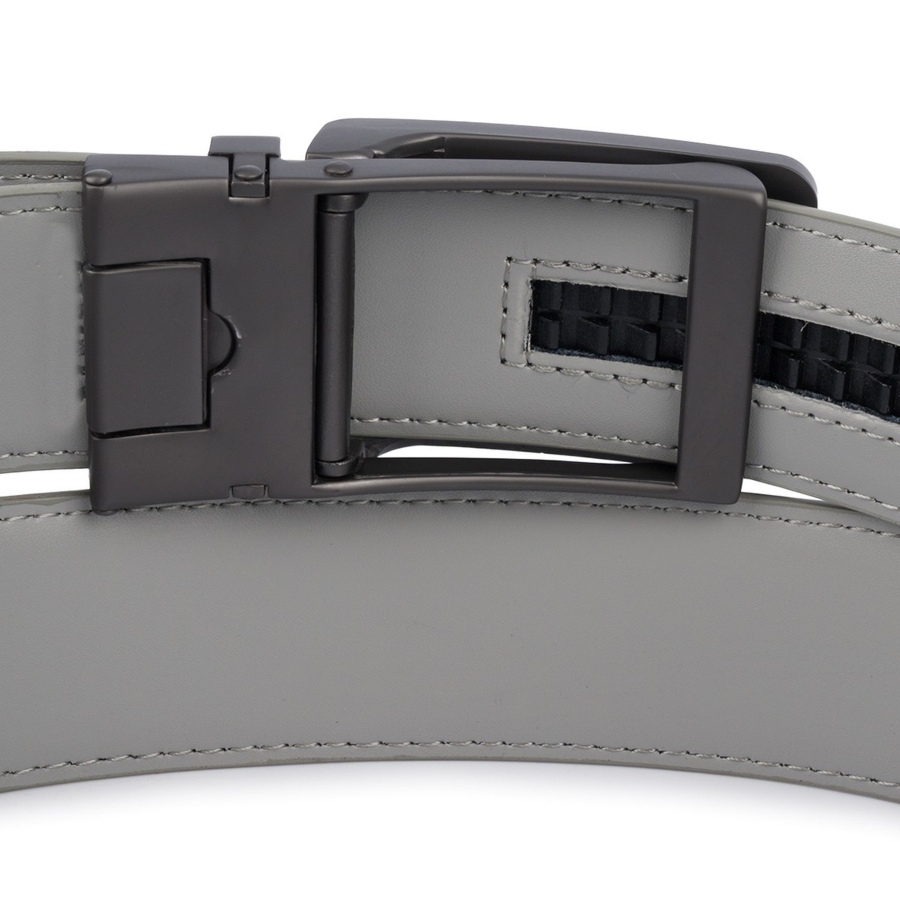 Pasek męski skórzany do spodni casual garnituru automat gładki jasno szary Beltimore A41 : Kolory - szary, srebrny, Rozmiar pasków - r.115-130 cm