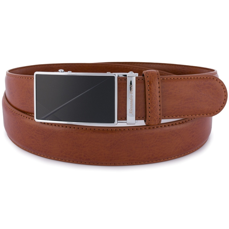 Męski pasek skórzany klamra automat 3,5 cm klasyczny pudełko torebka gratis brązowy AP5 : Kolory - brązowy, beżowy, Rozmiar pasków - r.100-115 cm