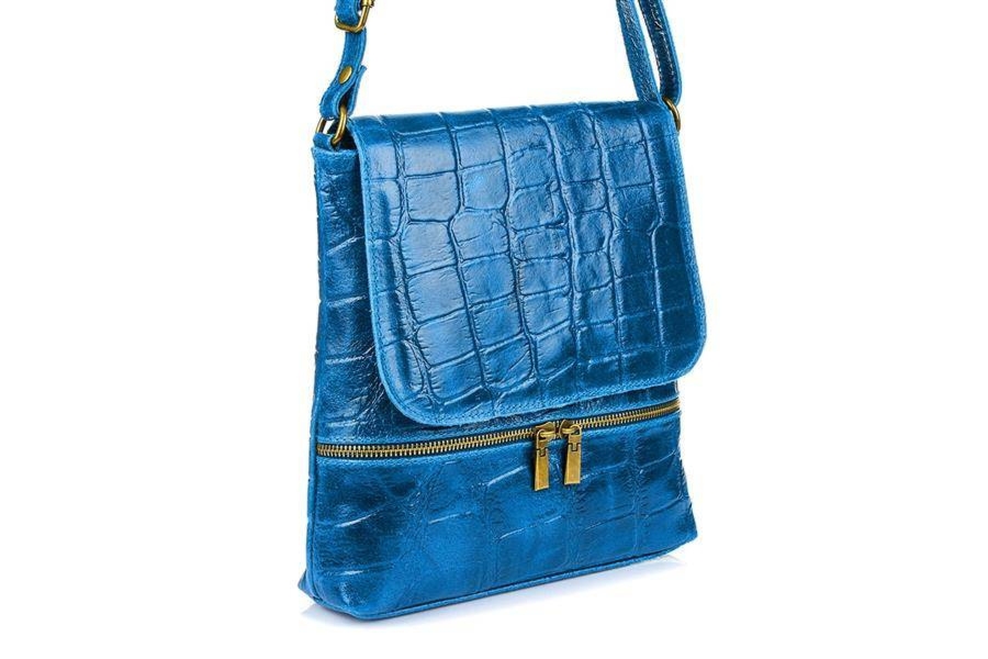 Listonoszka skórzana mała VERA PELLE niebieska B69