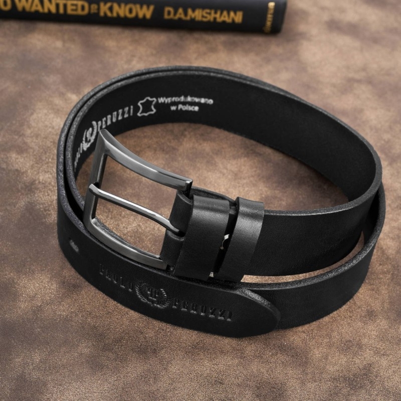 Pasek męski skórzany premium z klasyczną klamrą elegancki czarny 110 cm Paolo Peruzzi PG-10-BL-110
