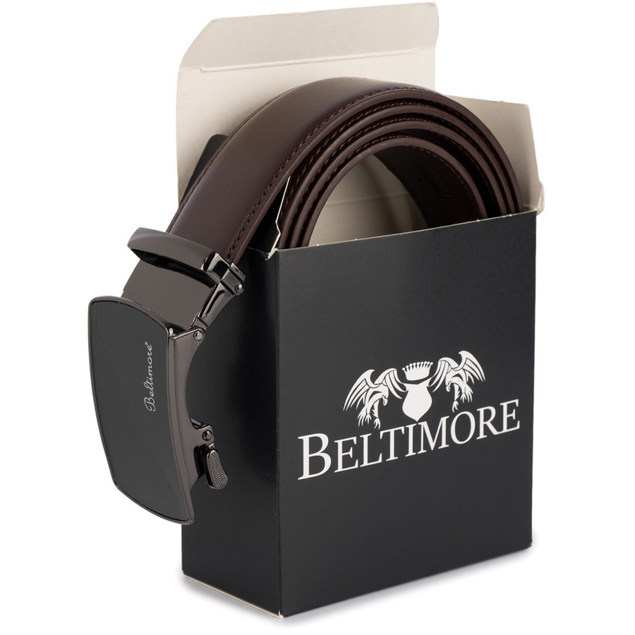 Pasek męski skórzany klamra automatyczna ciemnobrązowy Beltimore A47 : Rozmiar pasków - r.110-125 cm