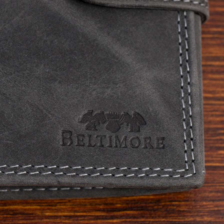 Portfel skórzany męski pionowy z zapinią klasyczny czarny RFiD Beltimore S49