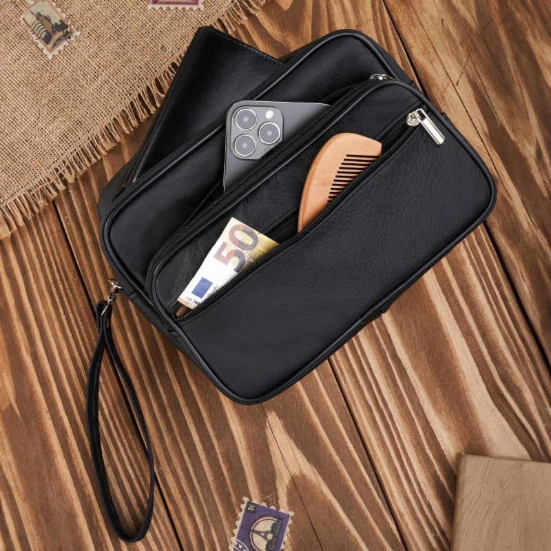 Saszetka męska skórzana do ręki klasyczna czarna pojemna Abruzzo ABR-08